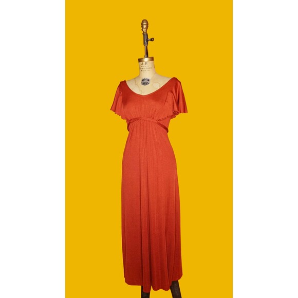 1970s ROBERTA CALIFORNIA Empire Waist DISCO Dress W/Adjustable Waist Straps. S-M - Picture 2 of 9